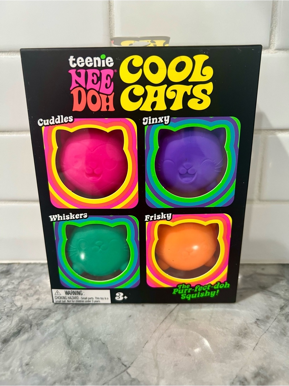 Needoh Cool Cats Squishy Cat Toy Set - Pink, Purple, Green, Orange